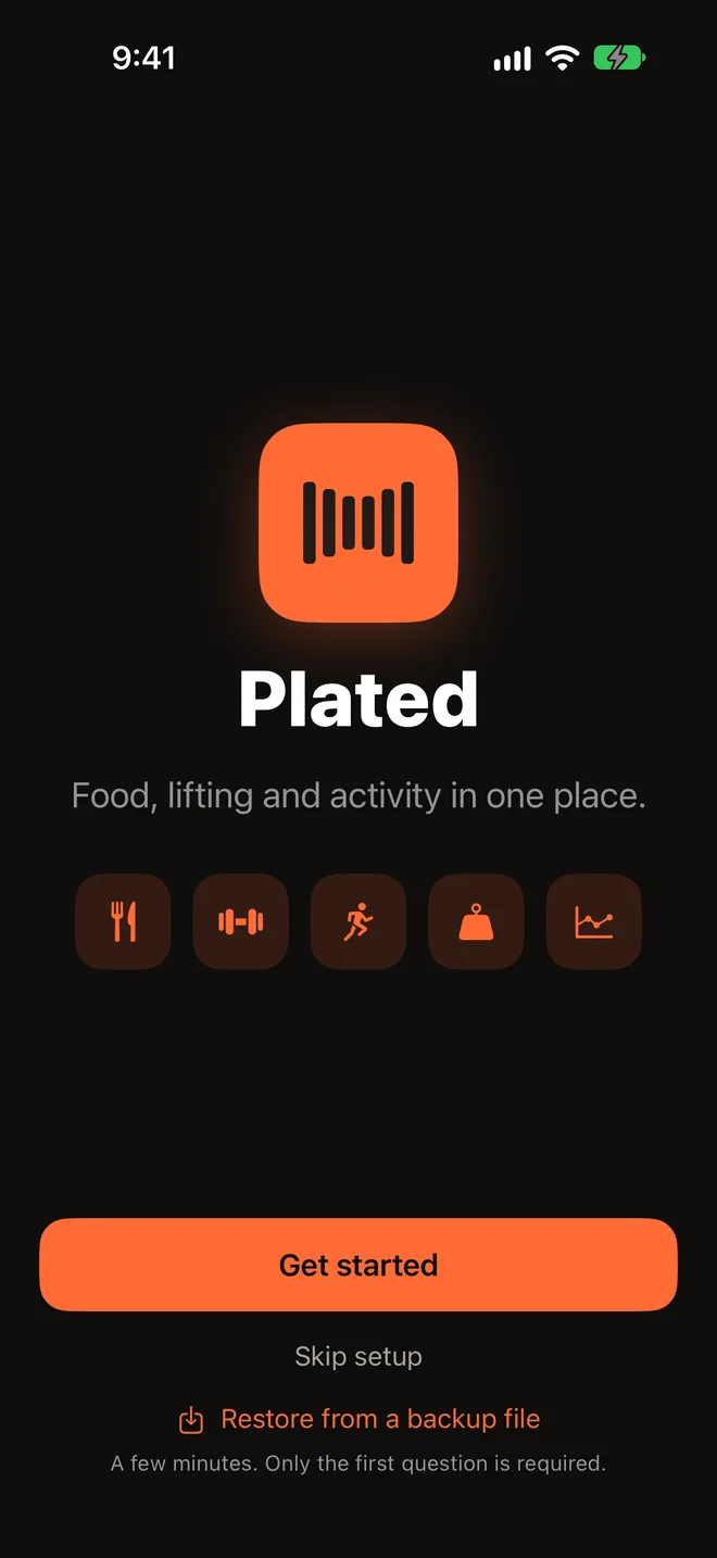 Setup welcome screen: food, lifting and activity in one place